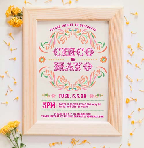 Pink and Orange Customizable Invite - Cinco de Mayo Party Ideas