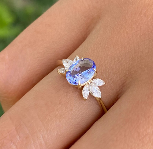 14k Solid Gold Tanzanite Flower Ring