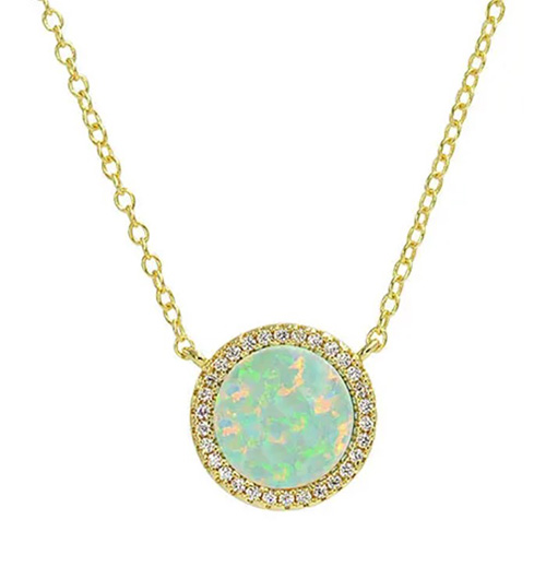 24th Anniversary Gifts: Light Green Opal Gold Necklace