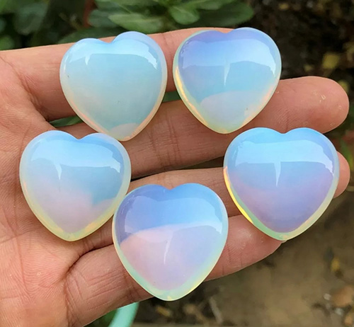 24th Anniversary Gifts: Opal Glass Hearts