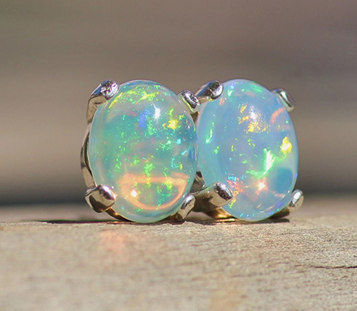 24th Anniversary Gifts: Opal Oval Earrings