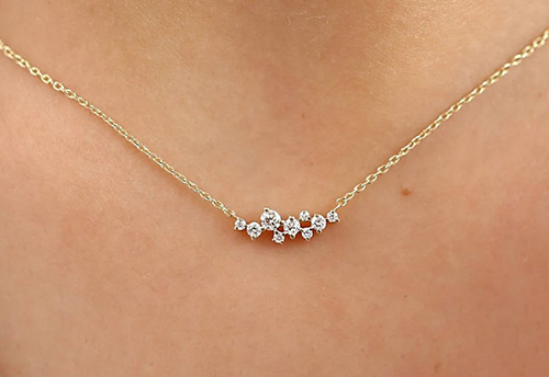 30th Anniversary Gifts - 14K Gold Cluster Diamond Necklace
