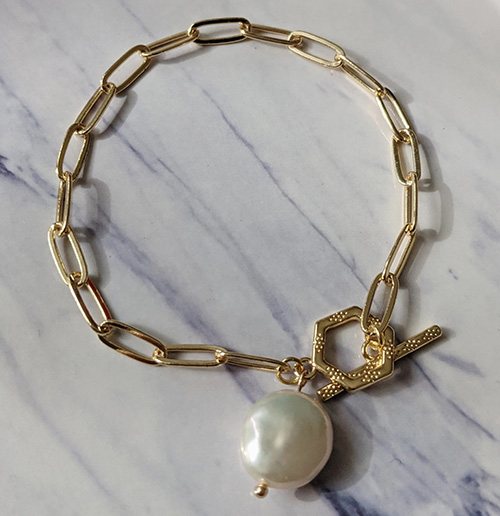 30th Anniversary Gifts - 14K Gold Paperclip Pearl Bracelet