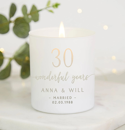 30th Anniversary Gifts - 30 Wonderful Years Anniversary Candle