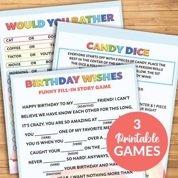 Printable Birthday Games: Rainbow Edition