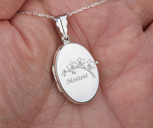 Engraved Sterling Silver Locket Necklace