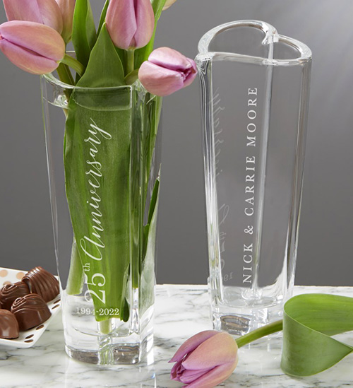 25th Anniversary Gifts - Personalized Heart Bud Vase