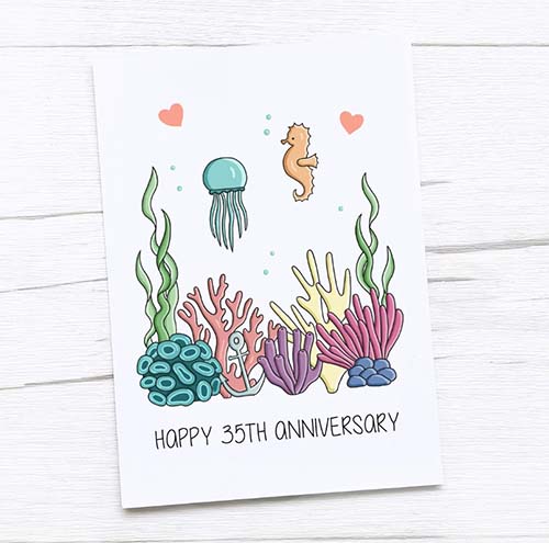 Adorable Coral Anniversary Card