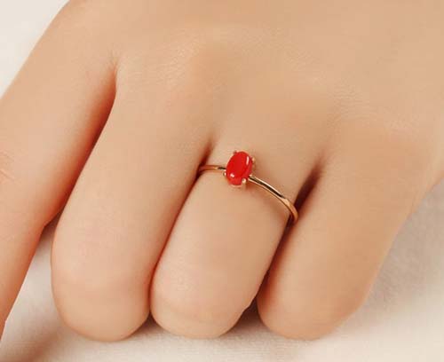 35th Anniversary Gifts - Red Coral 14K Ring