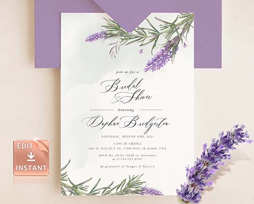 Bridal Shower Party Ideas - Lavender Rosemary Invites