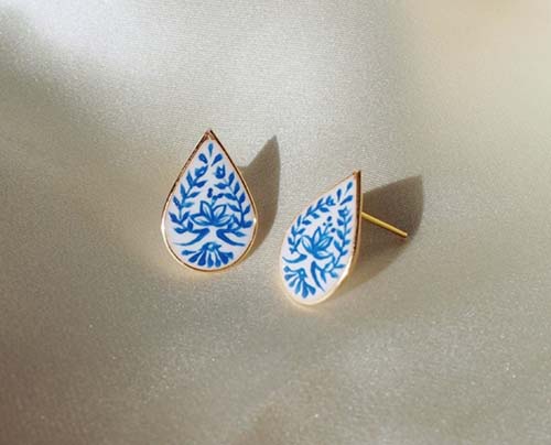 2nd Anniversary Gifts: Blue China Earrings