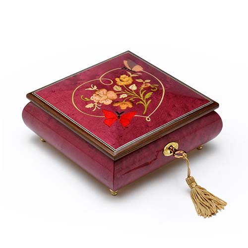red wine heart outline musical jewelry box