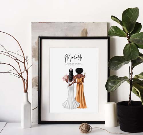 illustrated thank you portraits: bridal party gifts
