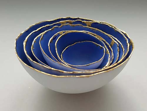 china nesting bowls: blue and gold finish