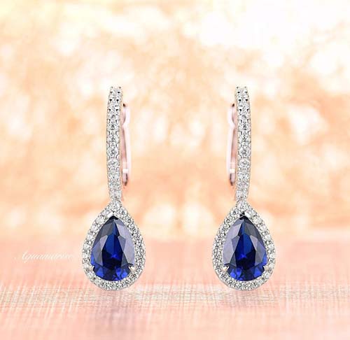 45th Anniversary Gifts: teardrop sapphire earrings