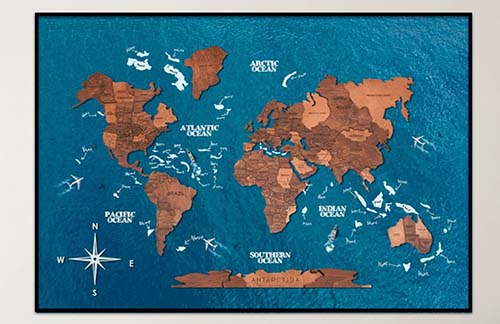 blue wood world map