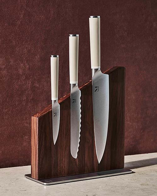Japanese stainless-steel knives and stand