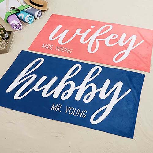 Bridal Shower Gifts - wifey and hubby beach towels