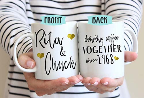 50th anniversary gifts - drinking coffee together since...