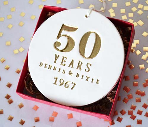 50th anniversary gifts - stamped 50 years ornament