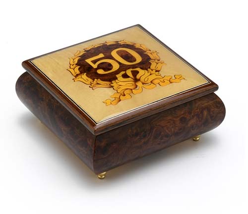 50th anniversary gifts - gold ribbon music jewelry box