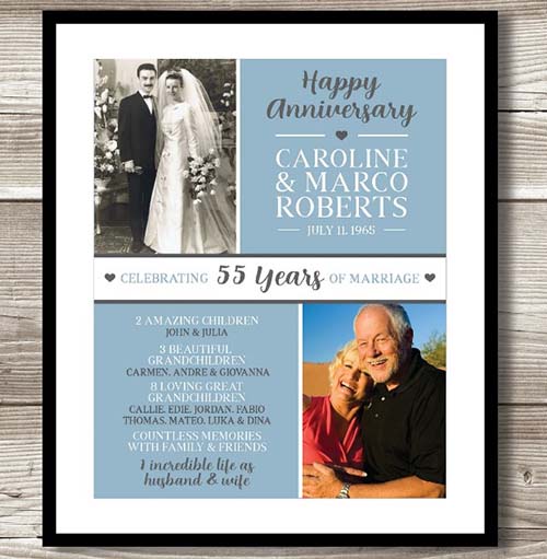 55th Anniversary Gifts - celebrating 55 years framed photo