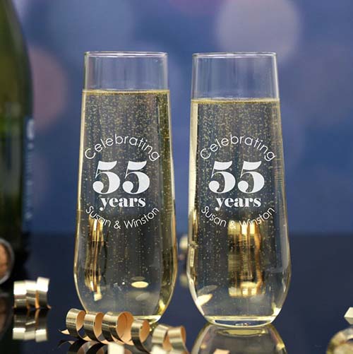 55th Anniversary Gifts - Stemless Champagne Flutes