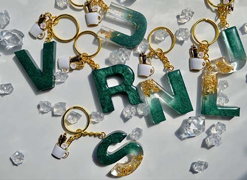 55th Anniversary Gifts - Emerald and Gold Personalized Keychain