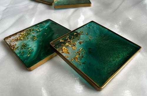 55th Anniversary Gifts - Emerald Green & Gold Coasters