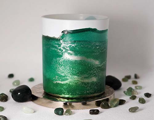 handmade emerald, green soy candle