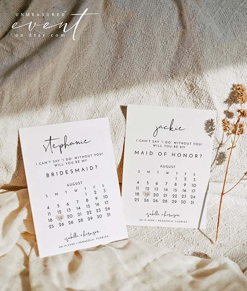bridesmaid proposal boxes - calendar date proposal card