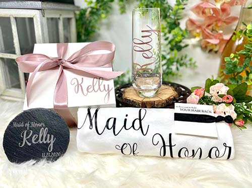 bridesmaid proposal boxes - champagne pink proposal box