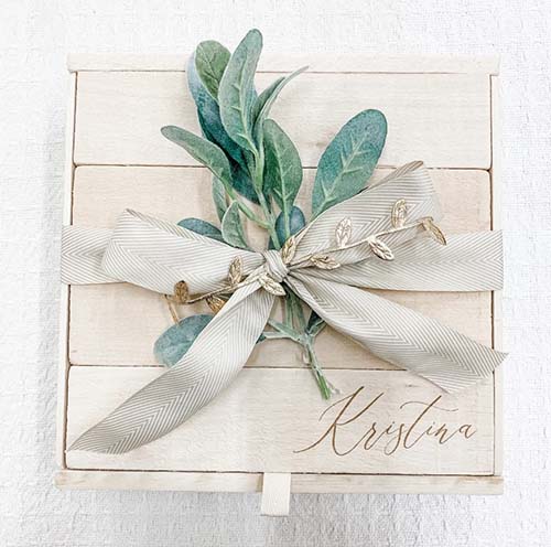 bridesmaid proposal boxes - engraved white wooden box