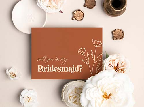 bridesmaid proposal boxes - floral terracotta proposal card