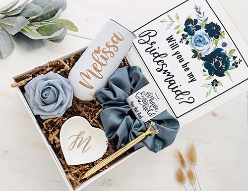 bridesmaid proposal boxes - navy blue personalized box