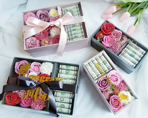 personalized soap flower cash boxes