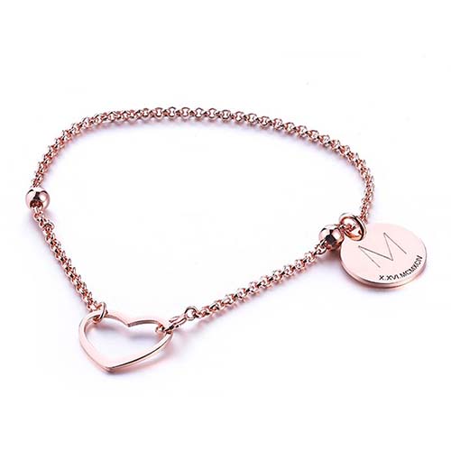 personalized rose gold heart bracelet