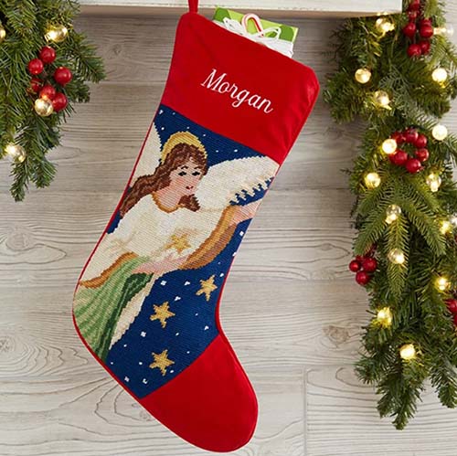 flying angel needlepoint stockings