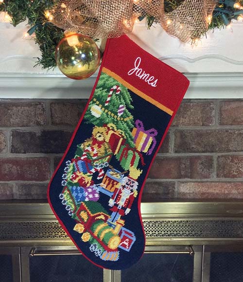 navy blue toy scene stocking