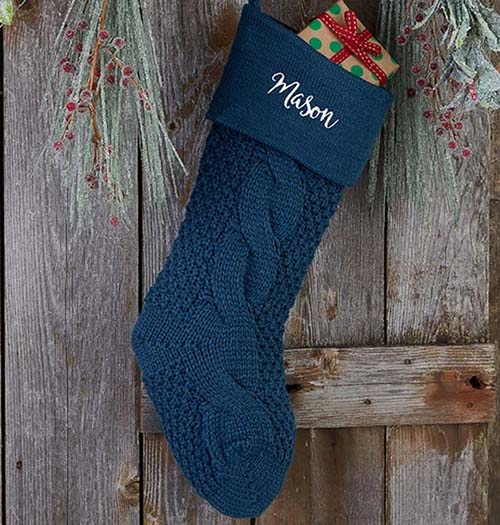 navy cozy cable knit stocking