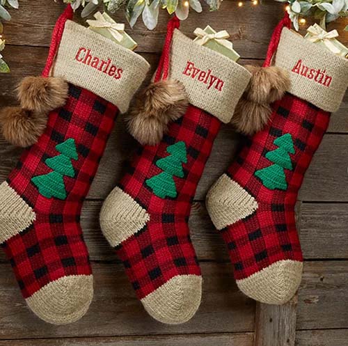 plaid christmas tree stockings
