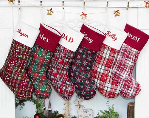 plaid snowflake stockings