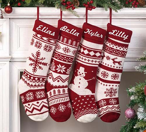 red and white christmas knitted stockings