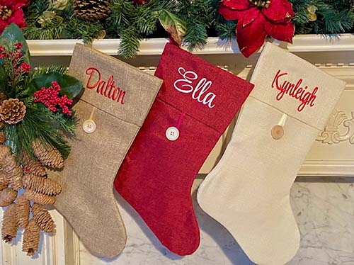 single button burlap stockings