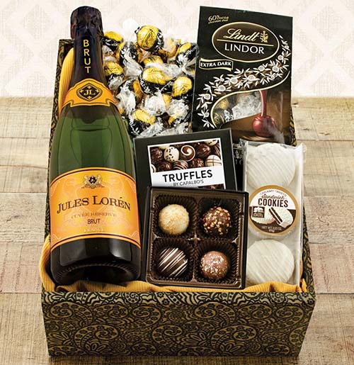 Thanksgiving Gifts - champagne truffles thank you basket