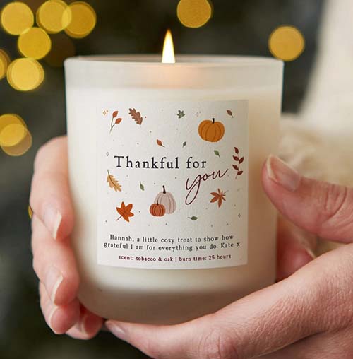 personalized candle thanksgiving gift