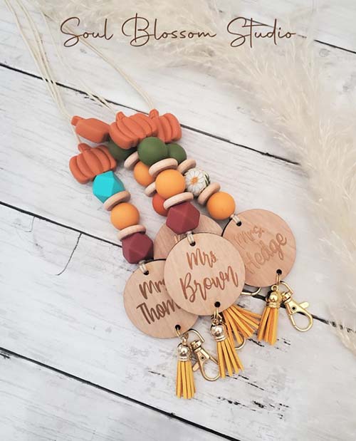 thanksgiving gifts for teachers - engraved fall lanyards