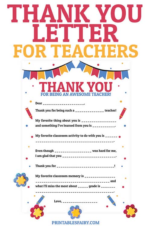 thanksgiving gifts for teachers - Free DIY Printable Teacher Thank You Letter