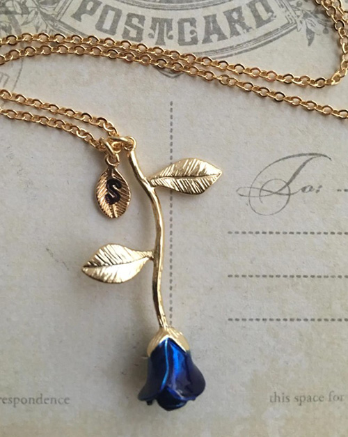Blue Sapphire Rose Necklace