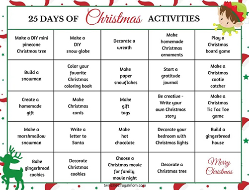 25 Christmas Activities Printable Calendar